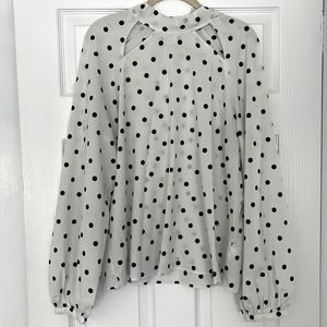 A New Day Polka dot Blouse with Shoulder Cutouts